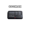 A black LiftMaster garage door opener receiver with three rocker switches and a red light.