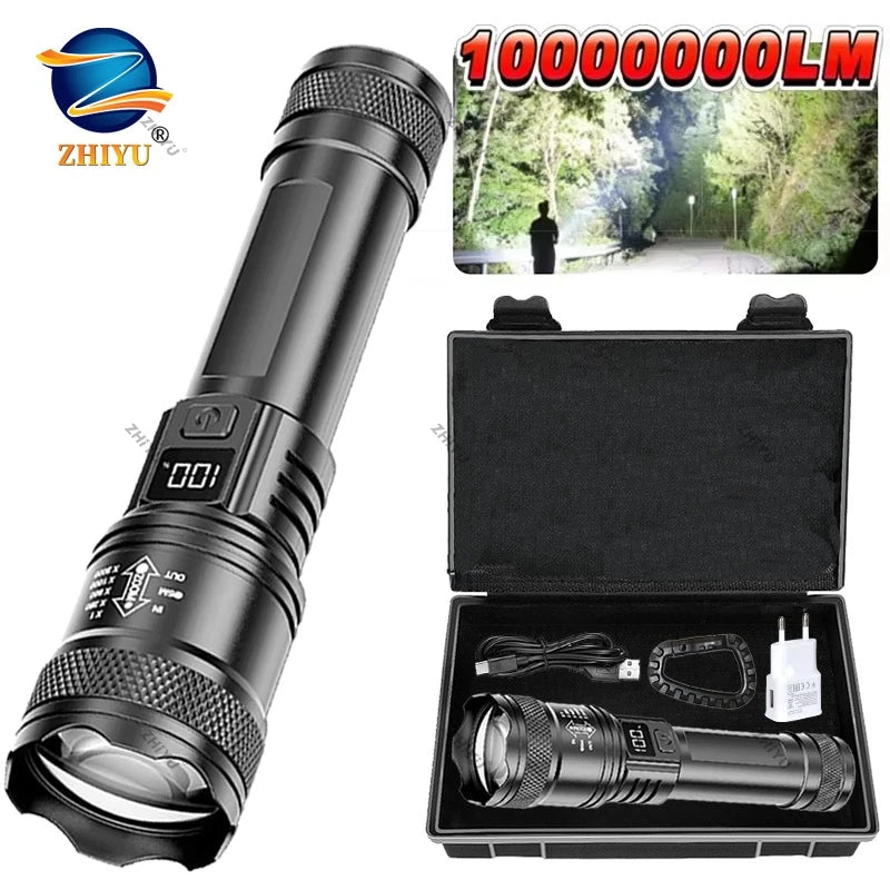 Rechargeable LED Flashlight with LCD Display and Zoom