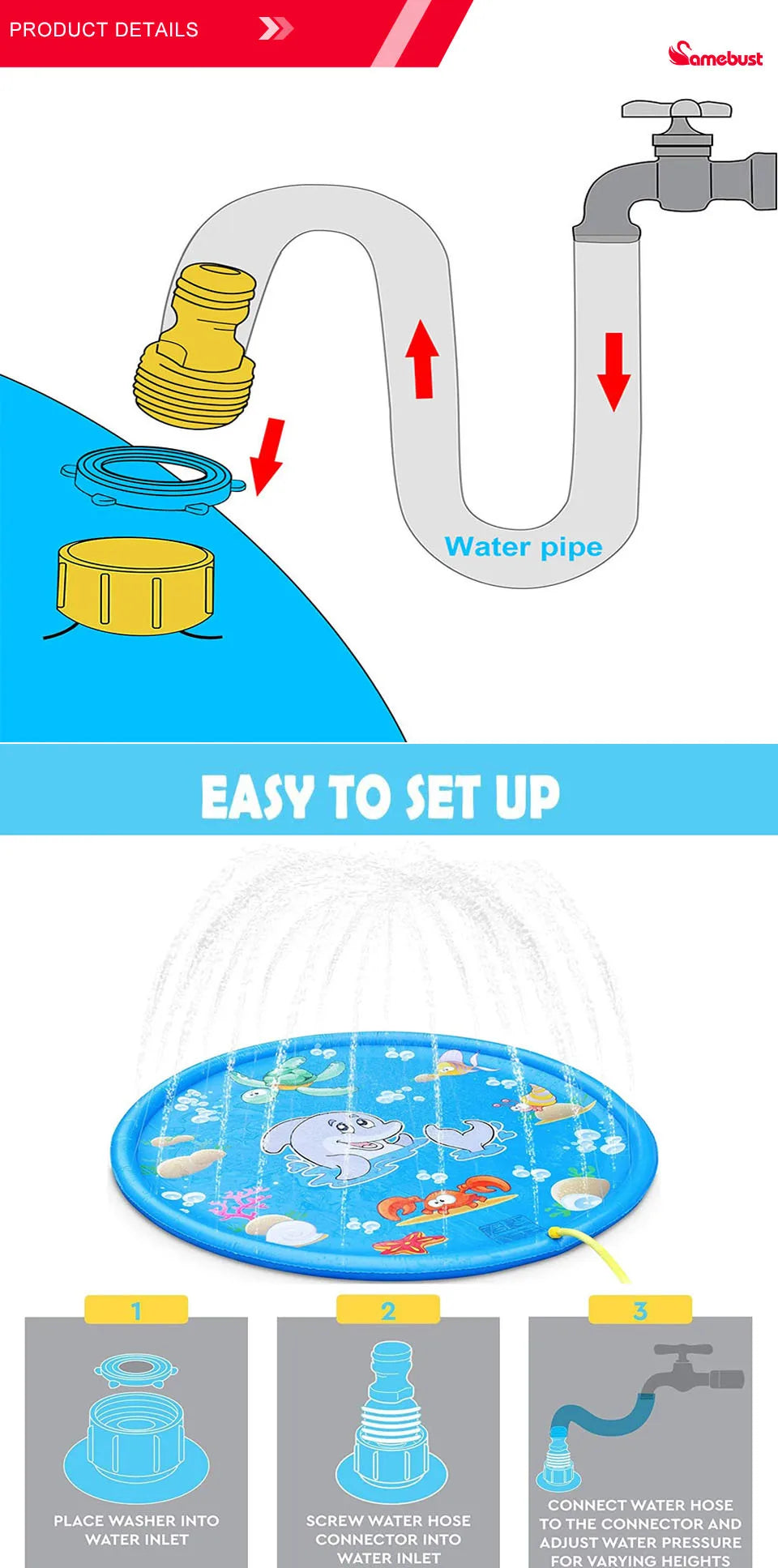 Inflatable Water Play Mat with Sprinkler Fun