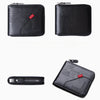 Black PU leather zipper wallet with a coin pocket shown in multiple angles