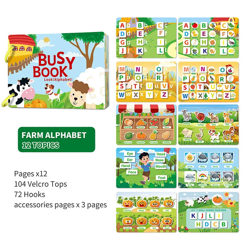 Montessori Busy Book for Toddlers – Reusable Sticker & Velcro Learning Activities