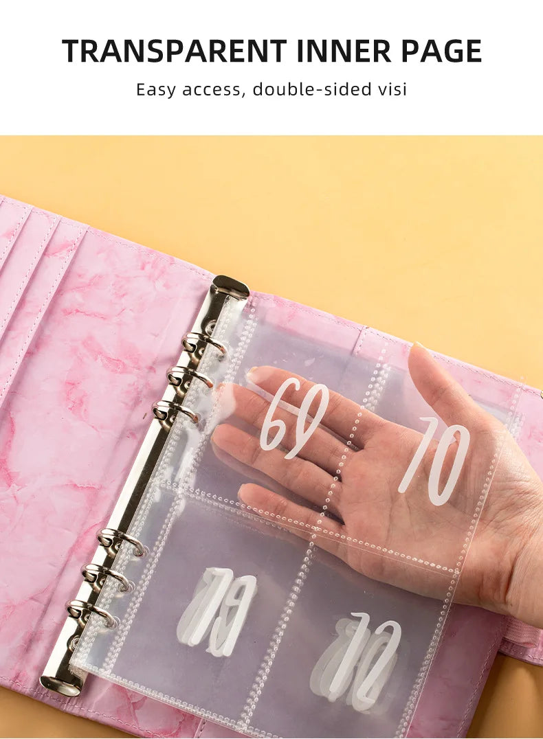 Marble A5 Savings Challenge Binder with 100 Cash Envelopes