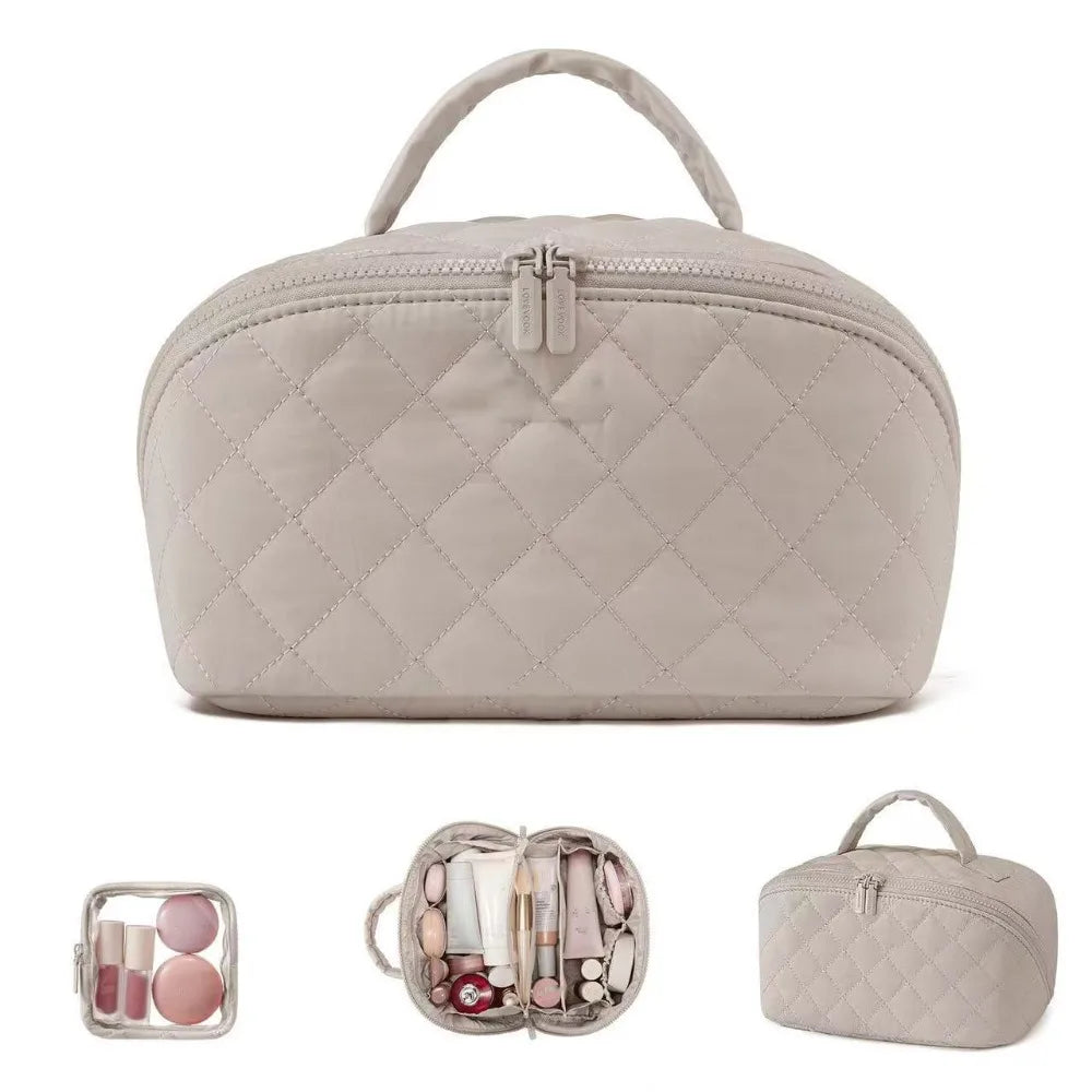 Wide-Open Lay-Flat Makeup Bag with Water-Resistant Lining