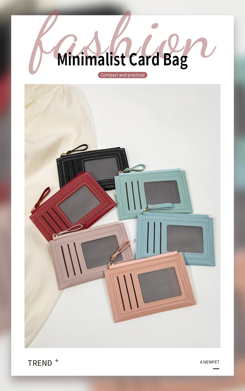 Slim Leather Card Holder Wallet with Secure Zipper