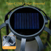 A Type-C USB solar powered lantern with a blue flickering flame visible through the top.