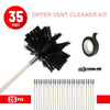 A kit for dryer vent cleaning featuring a 35-foot brush, a cleaning tool, and 26 cleaning rods.