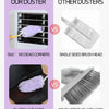 Comparison showing a duster with 360° no dead corners and fluffy soft feathers versus a single-sided brush head with hard bri