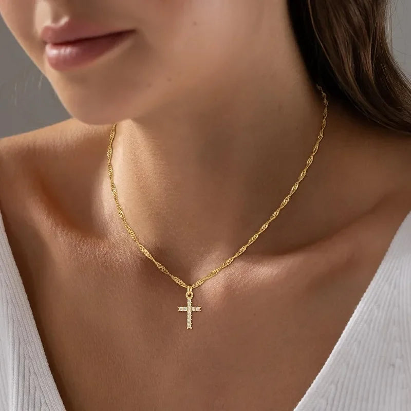 18K Gold-Plated Stainless Steel Cross Necklace