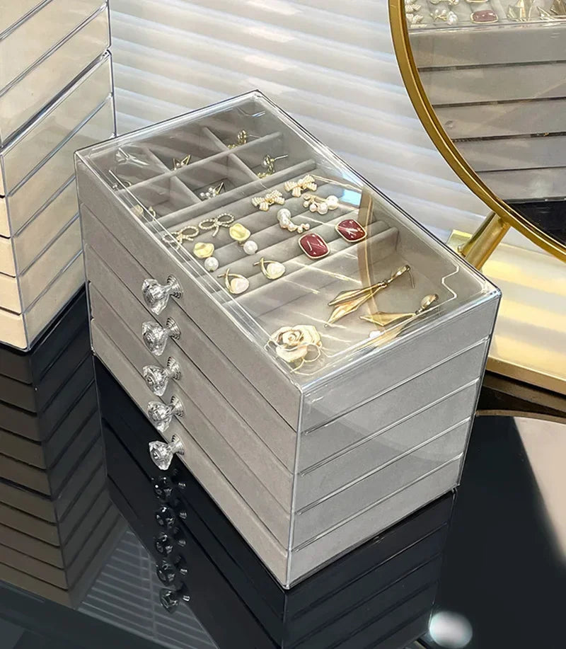 5-Layer Desktop Jewelry Organizer with Drawers and Display Top