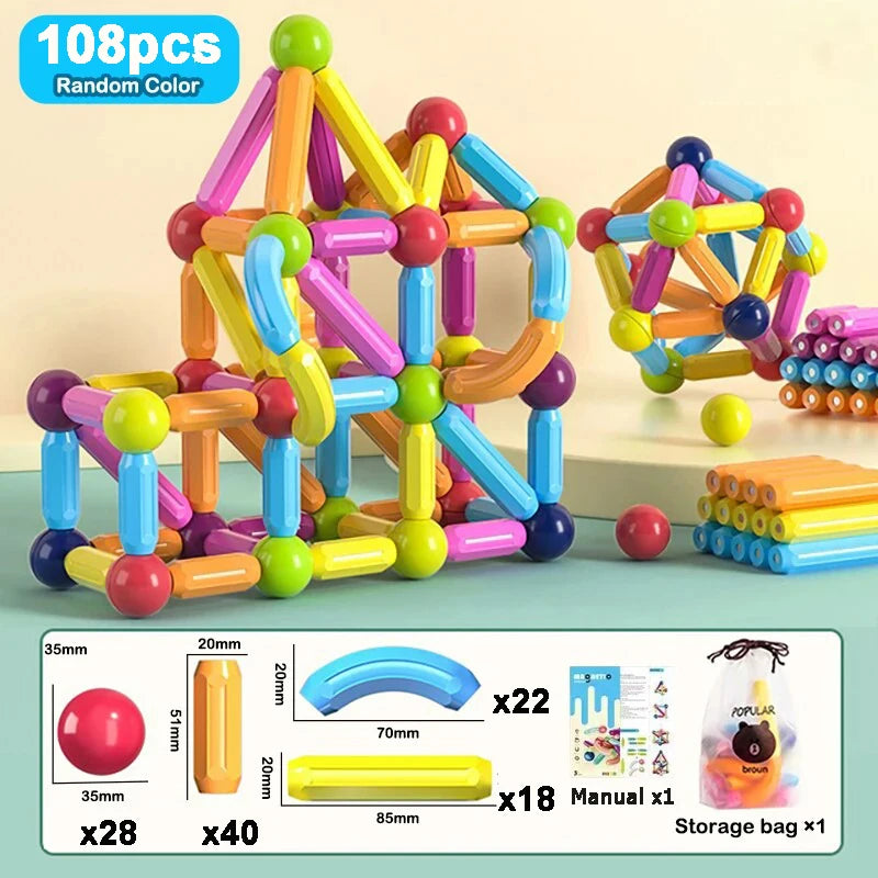 Magnetic Building Sticks and Balls Construction Set - 188 Pieces STEM Toy for Kids