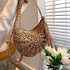 Handwoven Straw Semicircle Crossbody Bag with Tassel