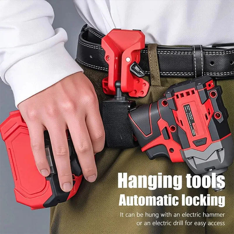 Self-Locking Drill Holder with Quick-Release Belt Clip