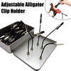 Adjustable alligator clip holder with magnetic helping hands and flexible gooseneck arm for gripping small items