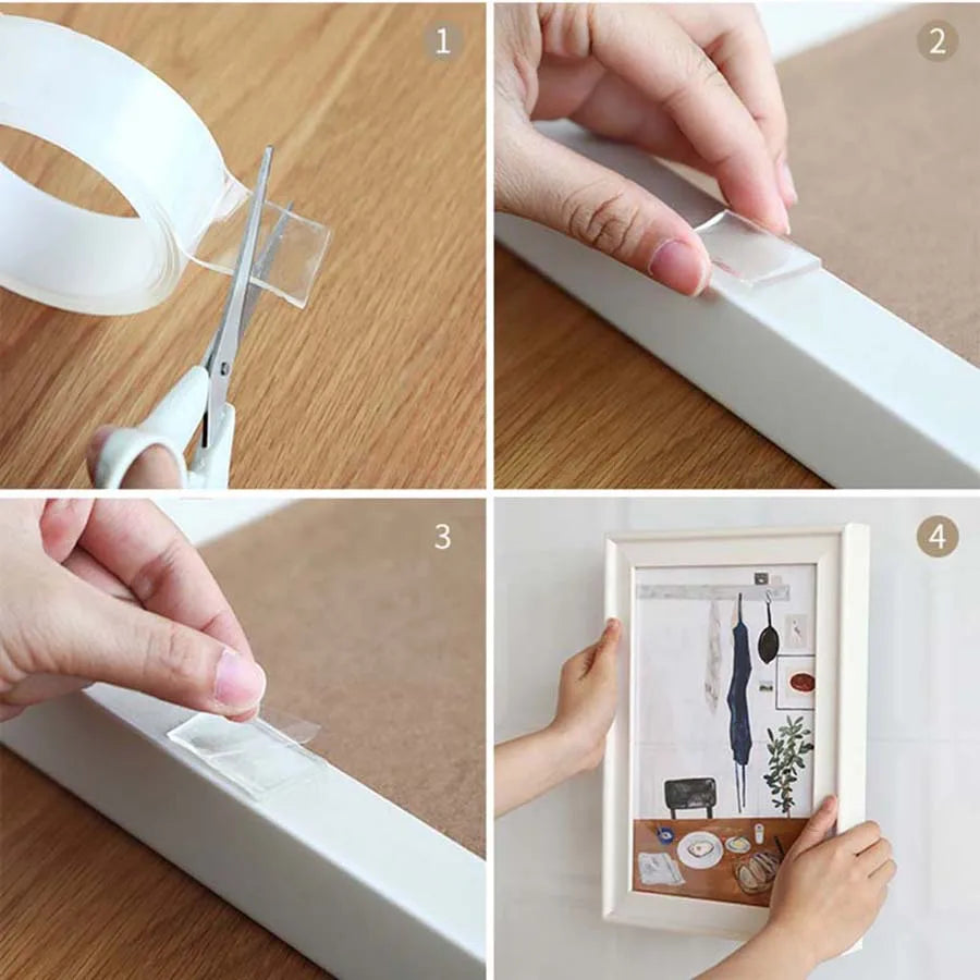 Transparent Nano Double-Sided Tape - Reusable, Waterproof, No-Residue Adhesive