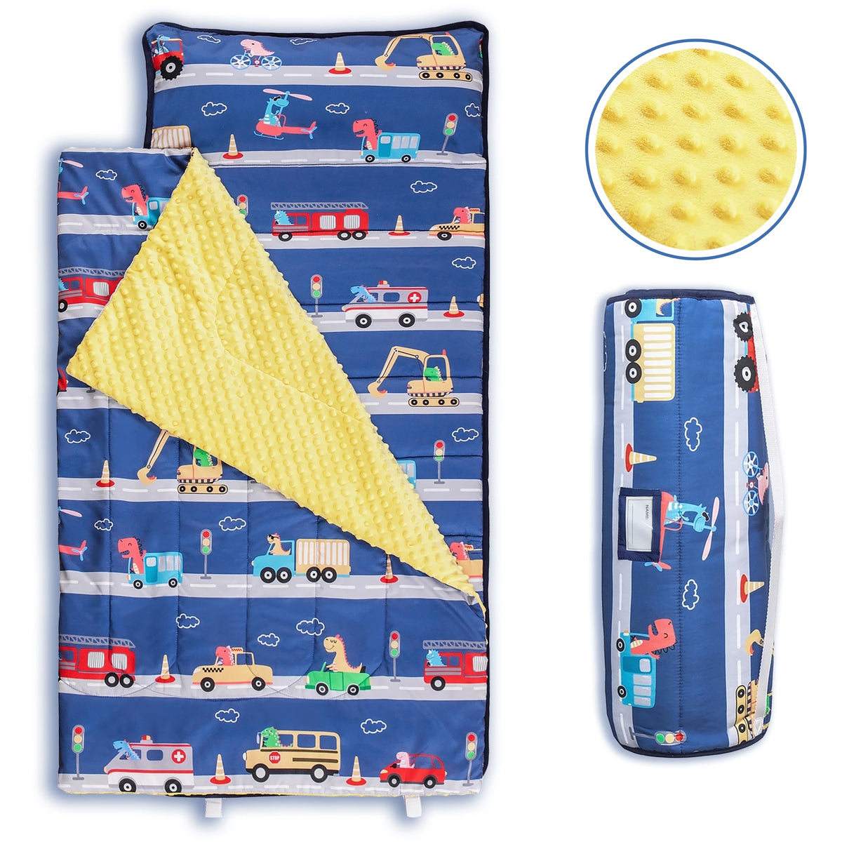 Dinosaur Toddler Nap Mat with Removable Pillow and Fleece Blanket