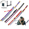 A collection of freebies including a Roronoa Zoro 41-inch katana cosplay sword and various accessories.