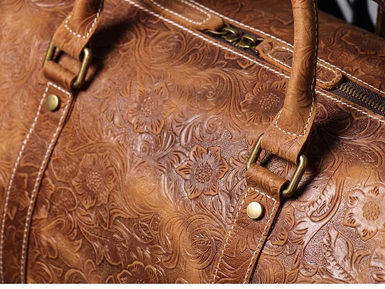 Vintage Embossed Leather Travel Duffle Bag