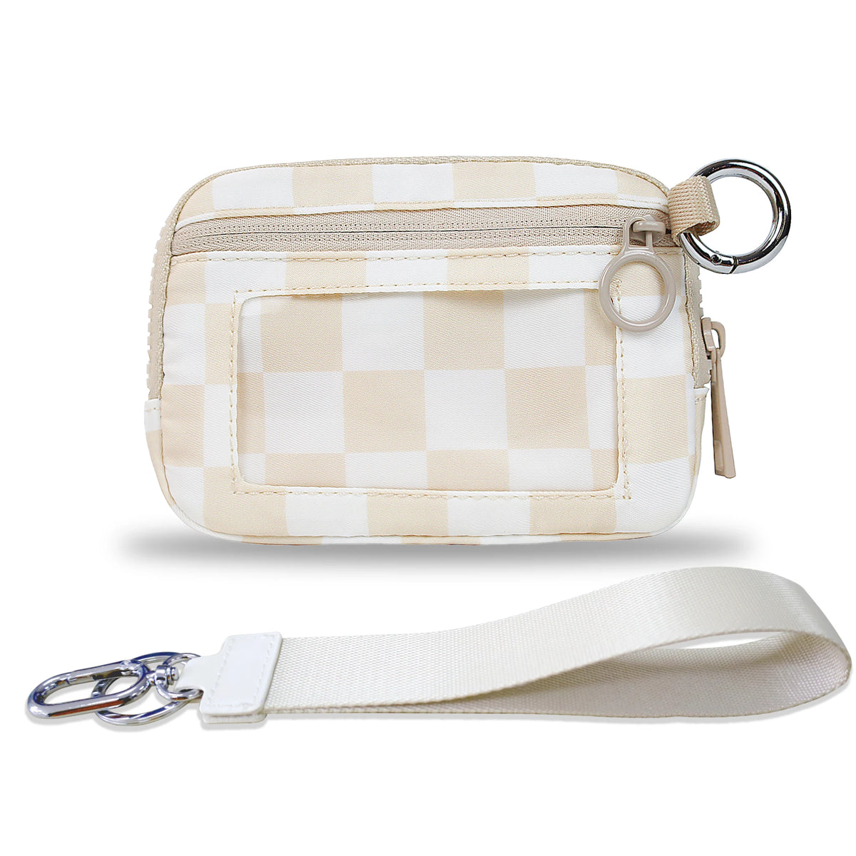 Checkered Card Case Wallet with Detachable Keychain and ID Window