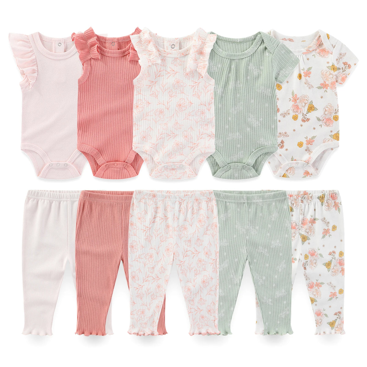 Baby Cotton Bodysuit and Pants Outfit Set (4-Piece)