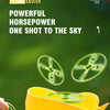 A yellow flying saucer toy is shown launching a green pull-string object into the air.