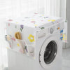 White refrigerator dust cover with floral pattern and storage pockets