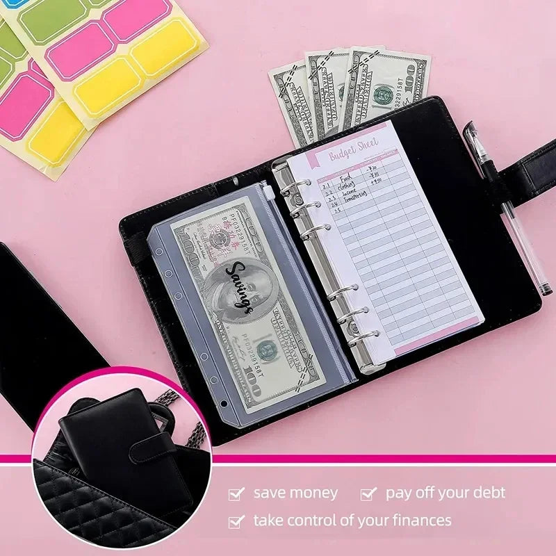 A6 PU Leather Budget Binder with Cash Envelope Organizer