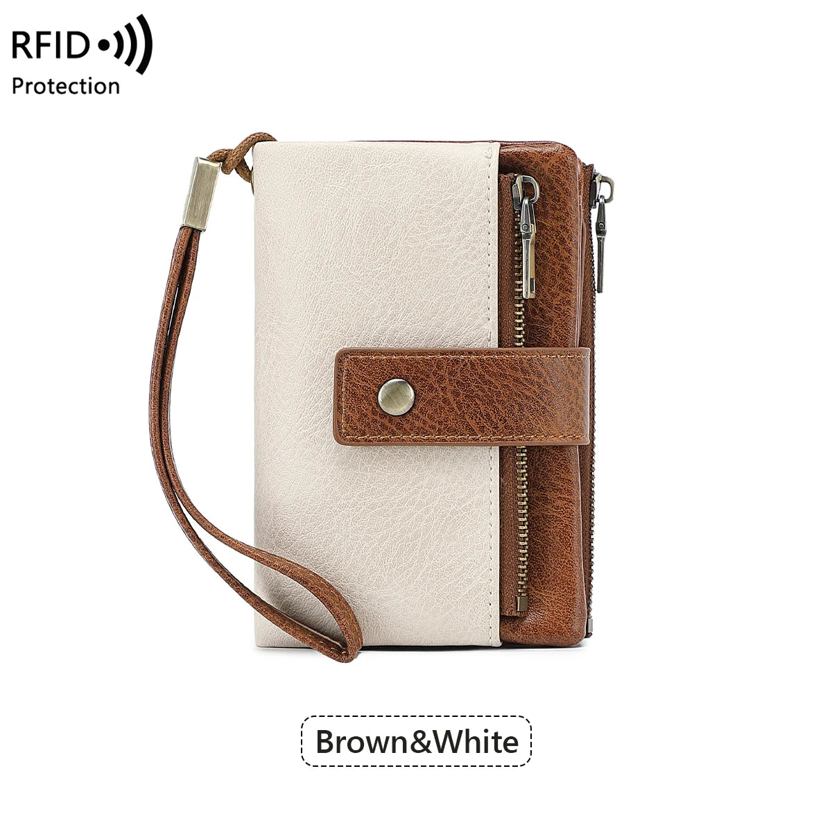 Vintage RFID-Blocking Triple-Fold Wallet with Double Zipper