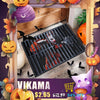 Halloween spider web decorative rug featuring a ghost design and carved pumpkins.
