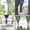 Three images showing elegant tassel curtain tiebacks used on doors, windows, and a bedroom window.