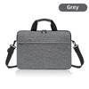 Graue Premium-Laptop-Messenger-Tasche mit schwarzen Riemen und gepolstertem Design.