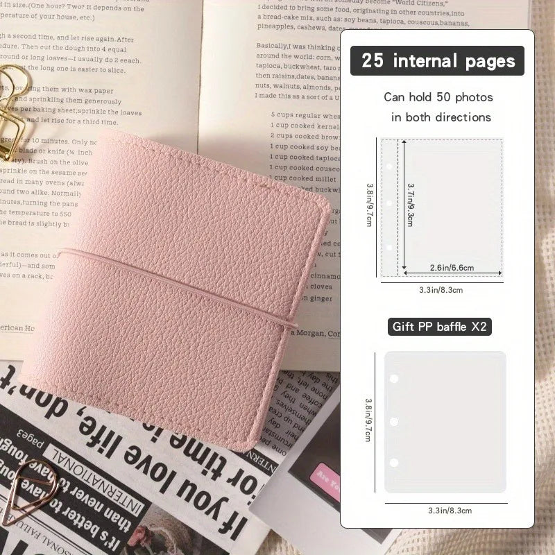 Mini Faux Leather Photo Album with 50 Transparent Pages