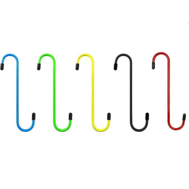 A set of five colored S-hook brake caliper hangers for auto repair tools