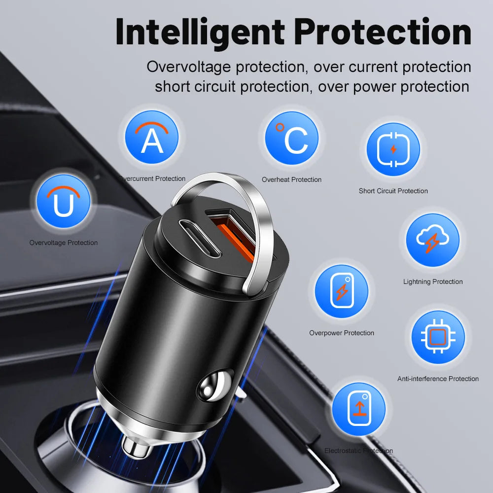 100W Dual Port Car Charger with USB-C & USB-A Fast Charging