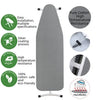 Gray ironing board cover with heat resistant and reflective padding features for easy installation