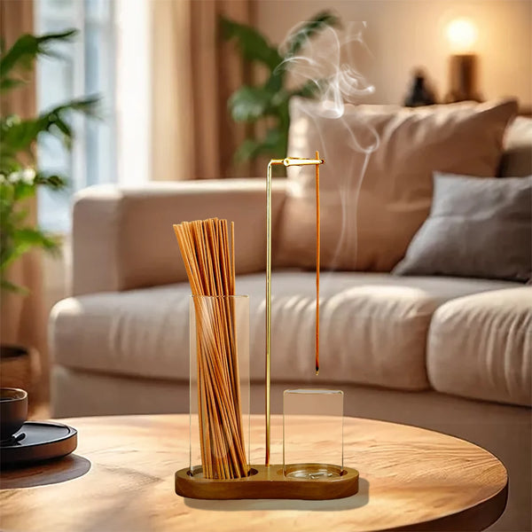 Dual Glass Incense Holder with Wooden Base