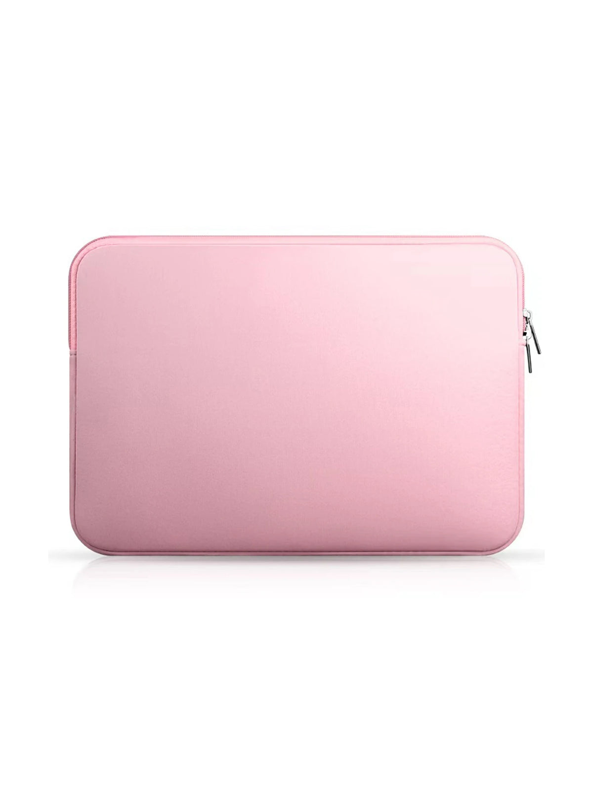 A pink universal laptop sleeve with a zipper closure shown flat.