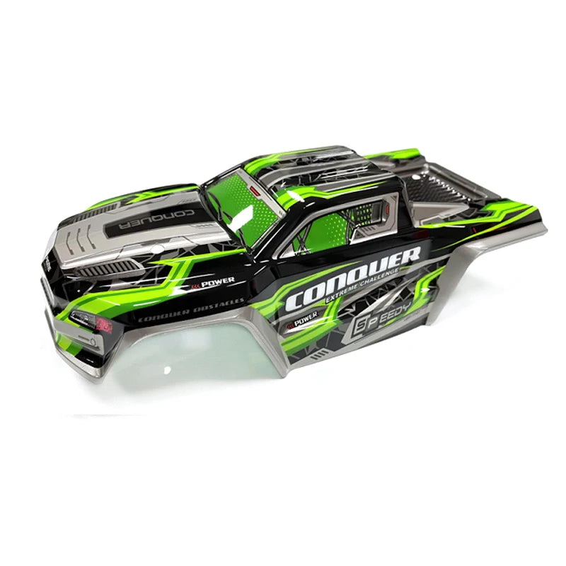 A black and neon green high-speed RC car receiver parts kit with aggressive styling.