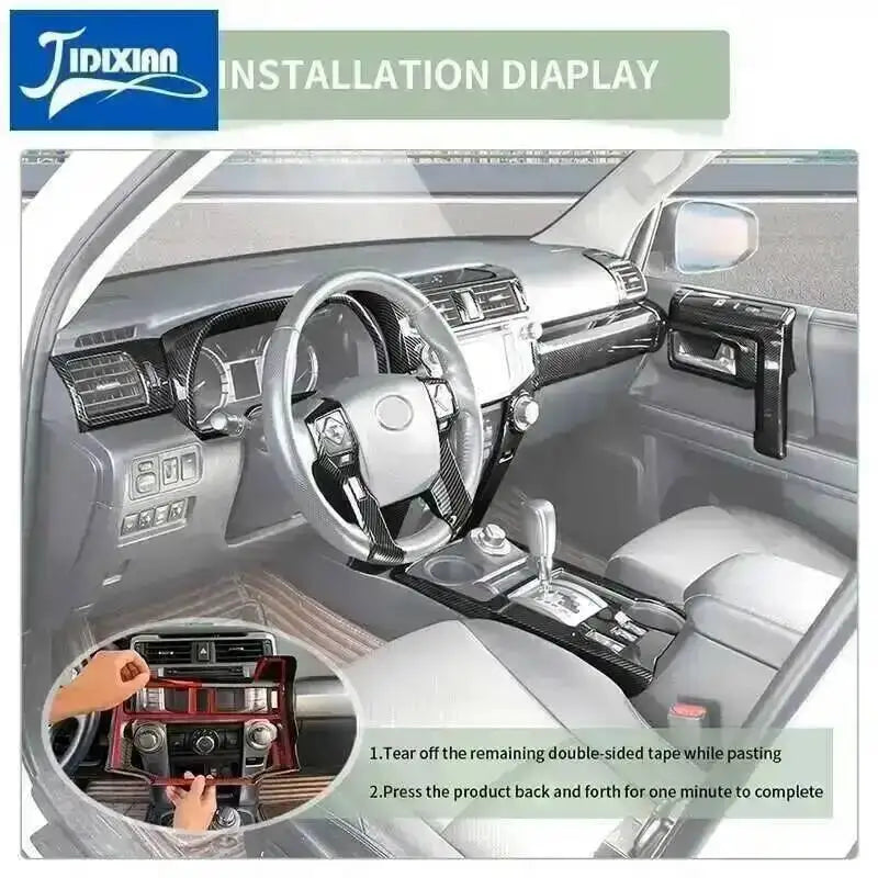 Installation display showing how to apply carbon fiber trim kit for a Toyota 4Runner interior