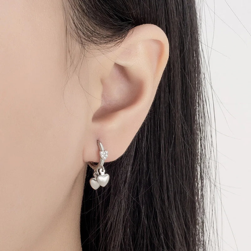 925 Sterling Silver Heart Zircon Stud Earrings