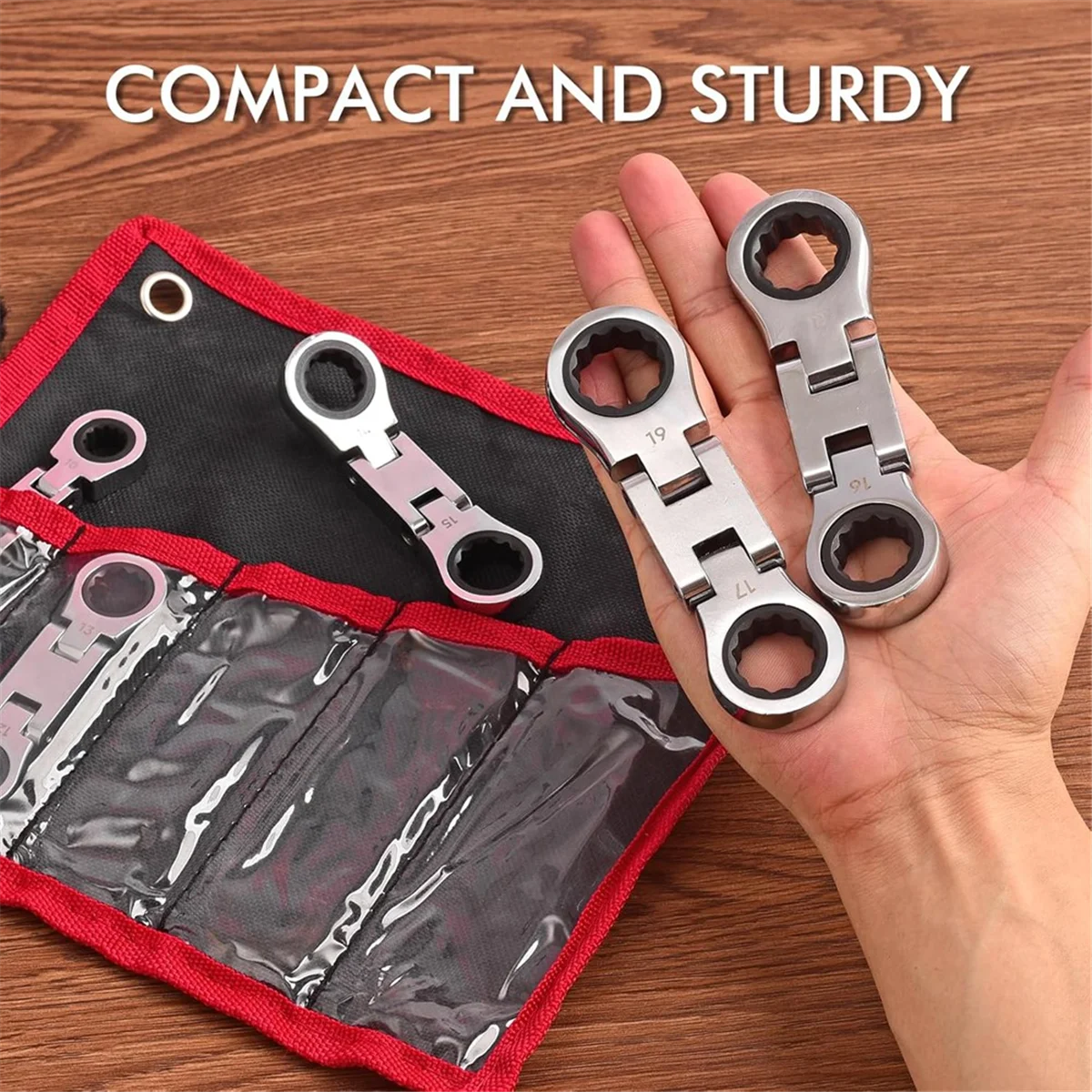 Stubby Ratcheting Wrench Set with Flex Heads (5-Piece Metric)