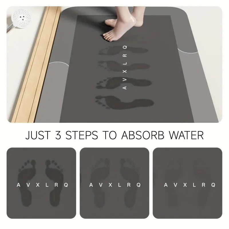 Badeunterlage mit drei Wasserabsorptionsschritten und den Buchstaben AVXLRQ