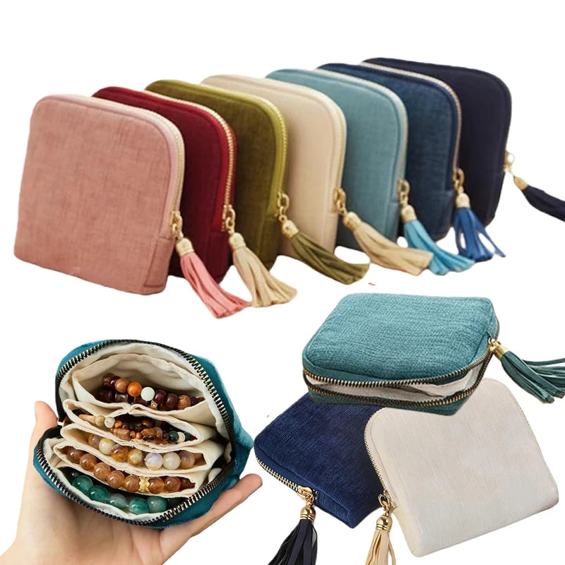 Velvet Jewelry Storage Pouch with Tassel — Travel Organizer for Rings, Bracelets & More