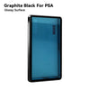 A black protective display case for a trading card with a glossy blue surface.