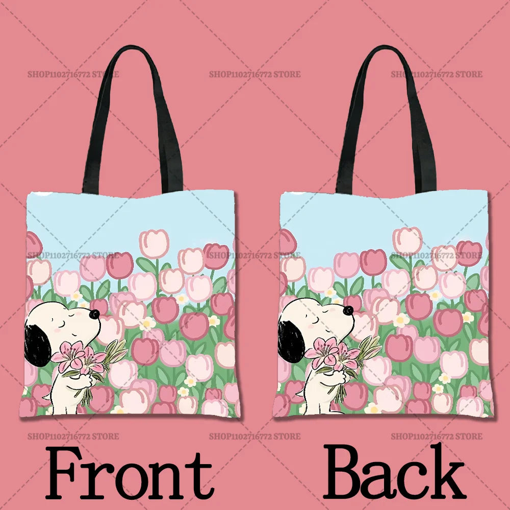 Snoopy Cartoon Canvas Tote Bag – Large Capacity, Foldable & Reusable