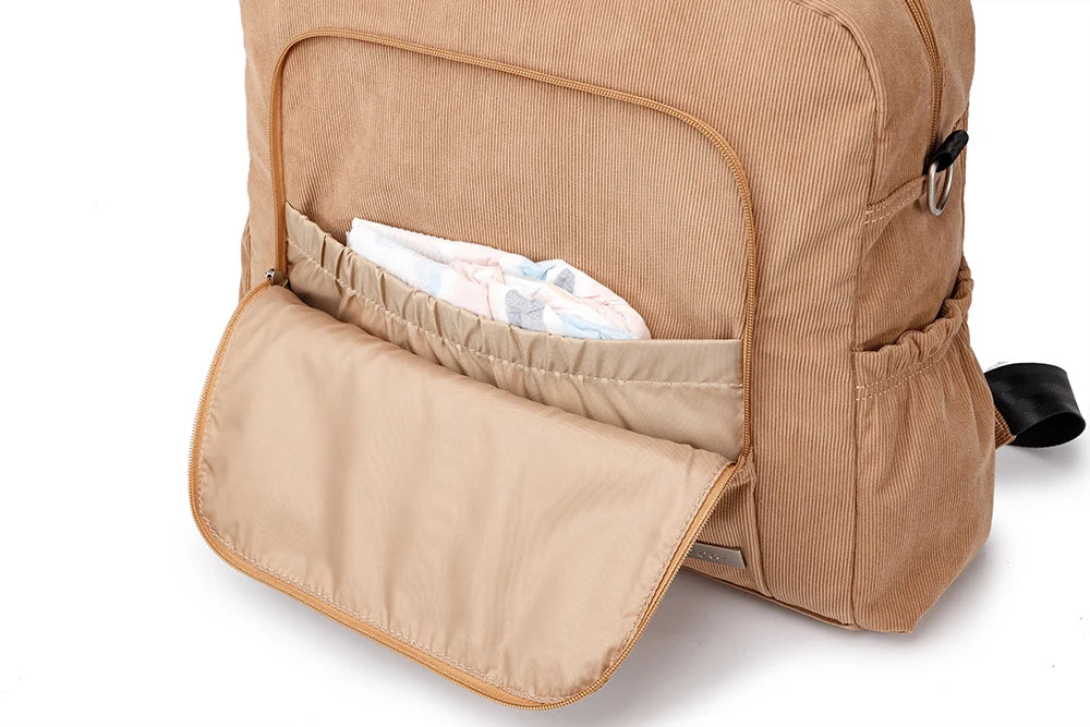 Soft Corduroy Diaper Backpack with Large Capacity