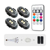 A set of eight strobe lights with a remote control and a handheld remote for car and motorcycle use