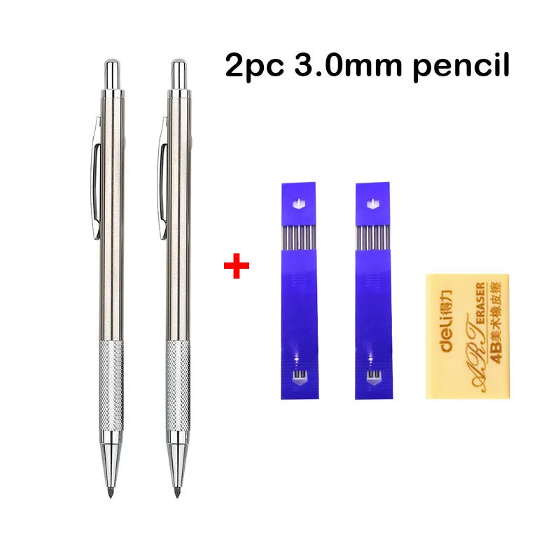 A set of two 3.0mm mechanical pencils, one silver and one blue.
