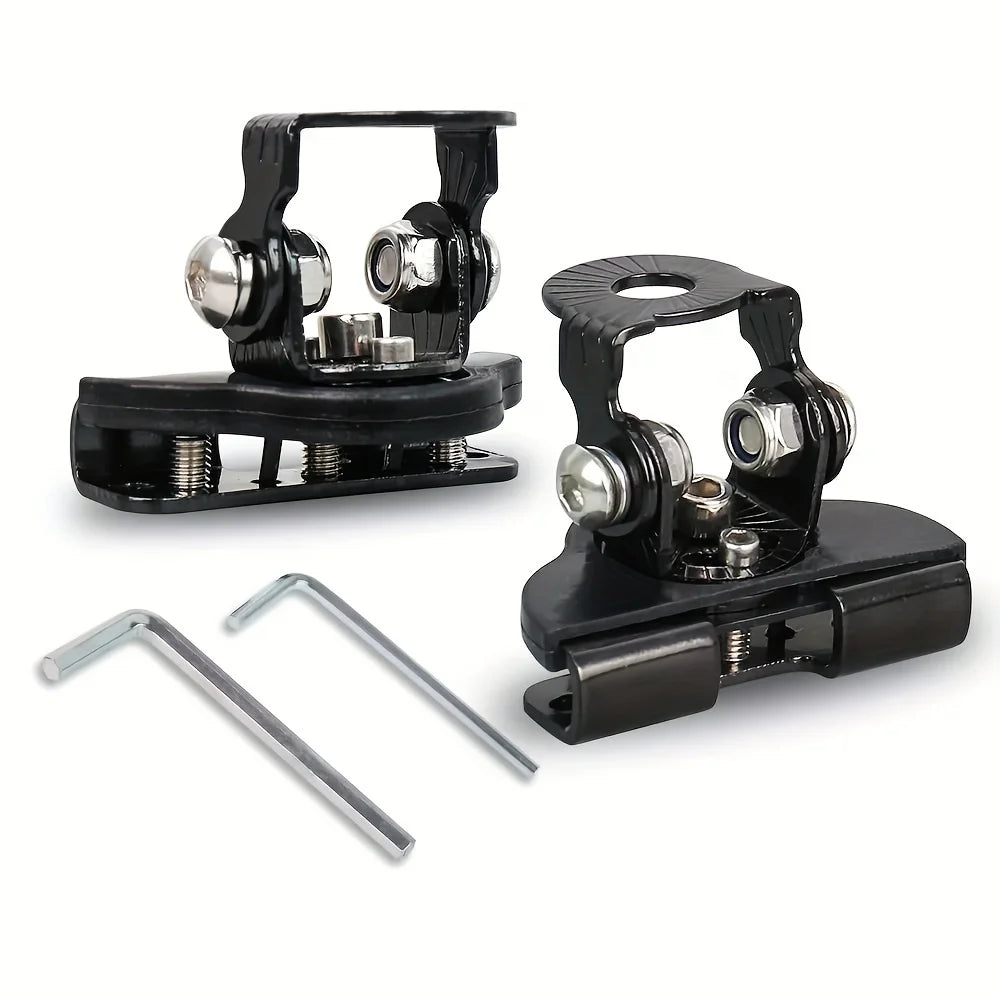 Two black mounting brackets for universal stainless steel LED work lights with metal arms