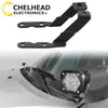 Black metal LED fog lamp mounting brackets for GMC and Chevrolet trucks and SUVs.