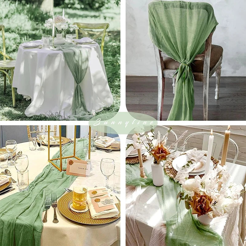 Green Bohemian Cheesecloth Table Runner